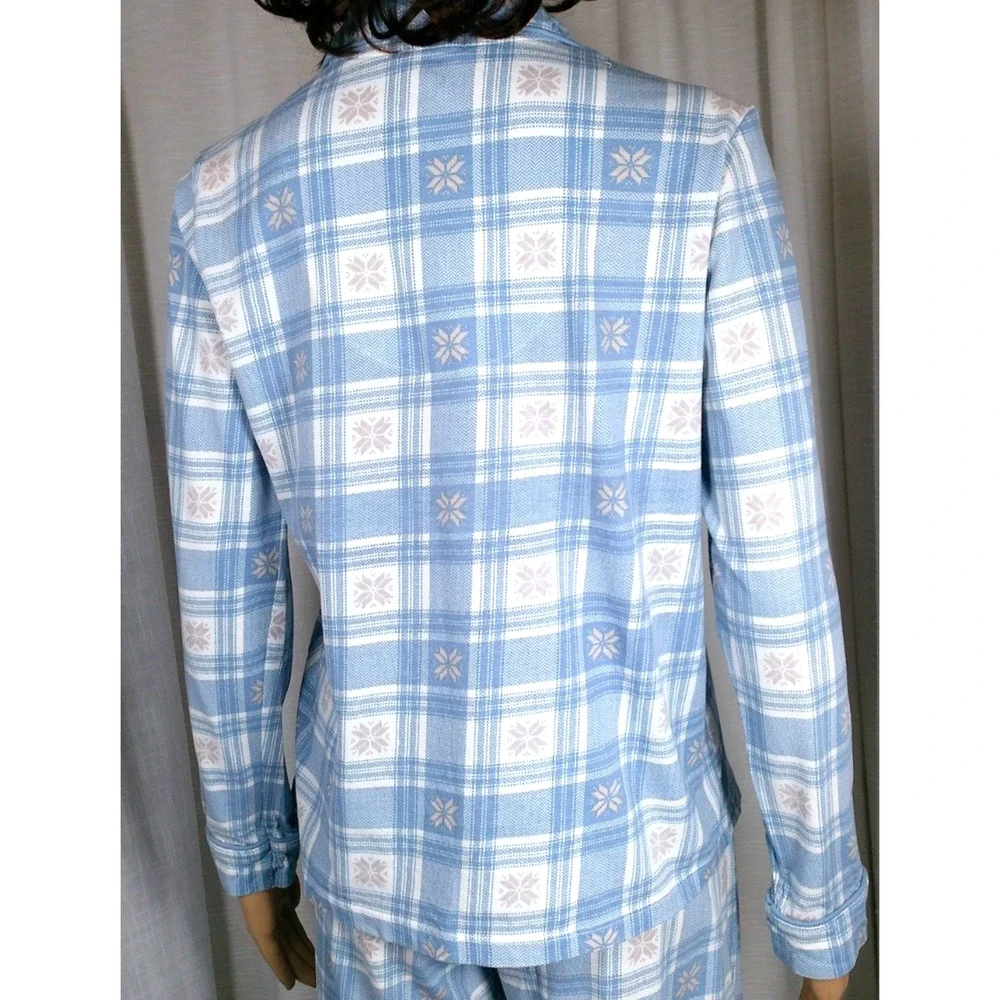 Poppy Clay Organic Cotton Pajama Set Blue Plaid Button Front Lounge Cottagecore